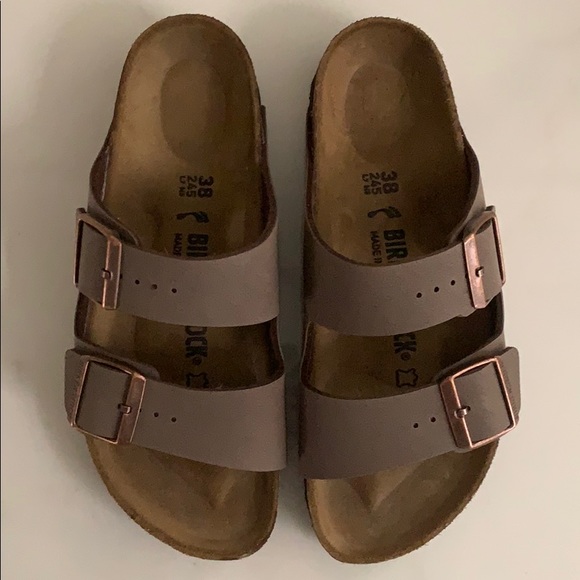 Birkenstock Shoes - Birkenstock Arizona Wom 38 7 Leather Brown Sandals